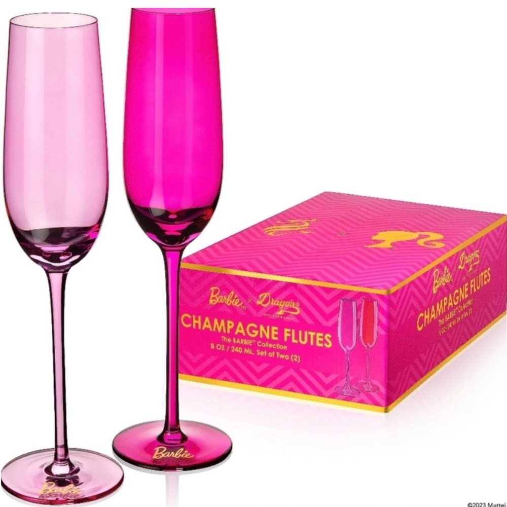 Barbie X Dragon Glassware Crystal Champagne Flutes Glasses Set of 2